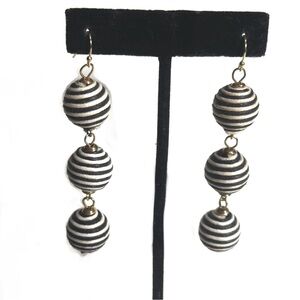 Black & White Striped Dangle Round Gumball Earrings Cute Swingy Op Art Look